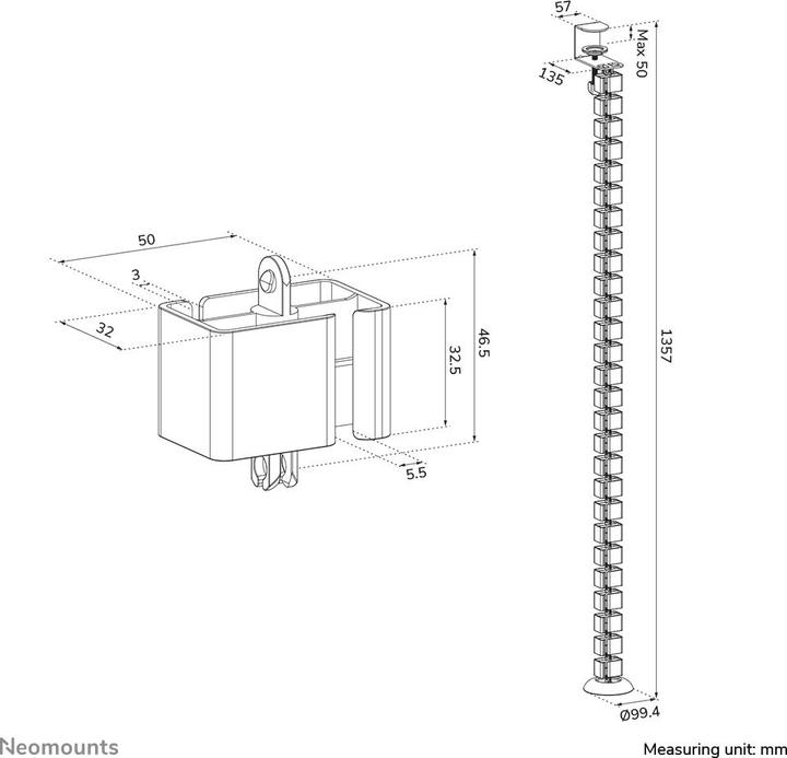 Produktbild Neomounts Kabelkanal flexibel weiss/Klemmbefestigung (Kabelkanal, 135.70 cm)