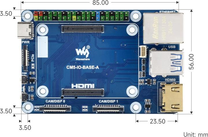 Actual product image WaveShare Mini Base Board (A) für Raspberry Pi Compute Module 5