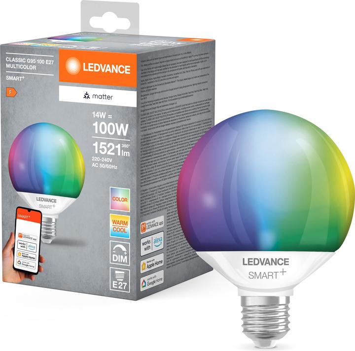 Actual product image Ledvance SMART+ MATTER GLOBE MULTICOLOR 14W 827...865 Multicolour E27 (E27, 14 W, 1521 lm, 1 x, F)