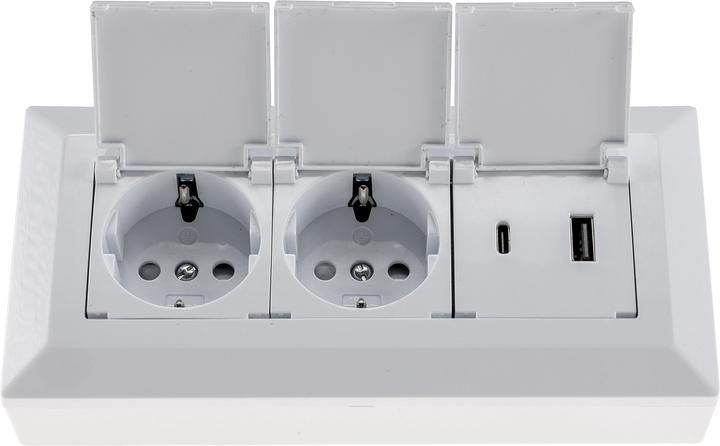Produktbild Chilitec Steckdosenblock 23950, 2-fach, mit Schutzklappen, USB-A+C, weiss (2x, USB-A, USB-C)