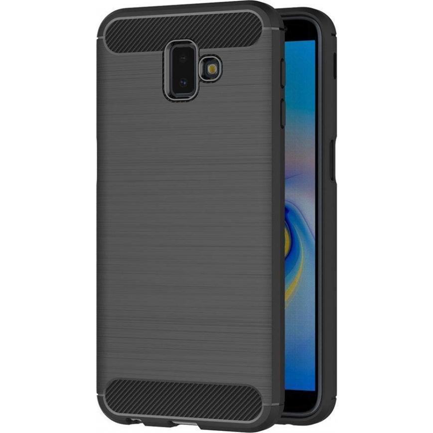 Screenguard Samsung Galaxy J6+ Hülle Carbon Brushed Soft TPU (Samsung Galaxy J6+), Smartphone Hülle, Schwarz