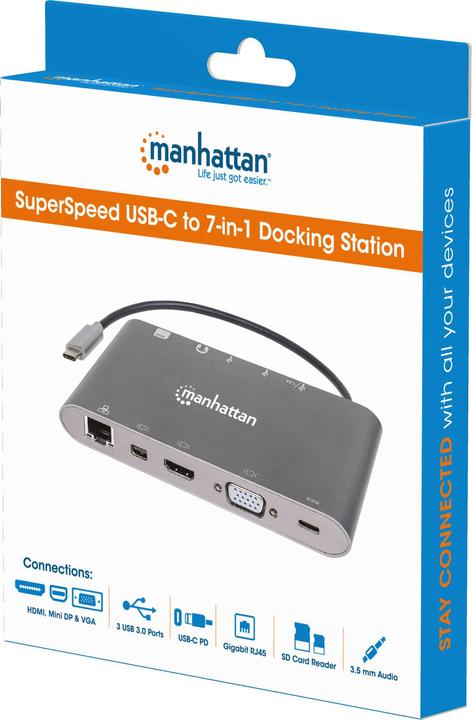 Produktbild Manhattan SuperSpeed USB-C to 7-in-1 Docking Station (Docking Port, 7 Ports)