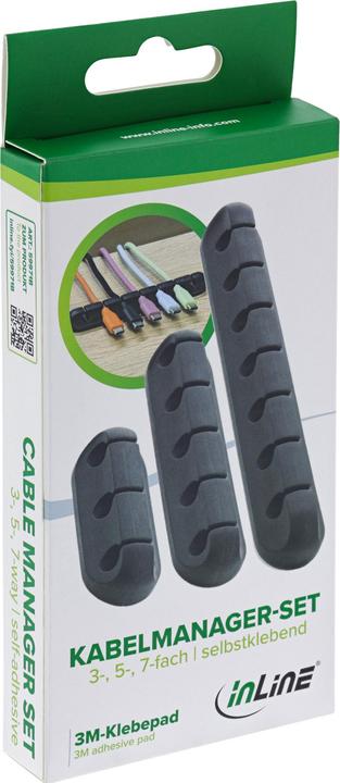 Produktbild InLine ® Kabelmanager-Set, 3-, 5-, 7-fach, selbstklebend, schwarz (12.60 mm, 3 Stk.)