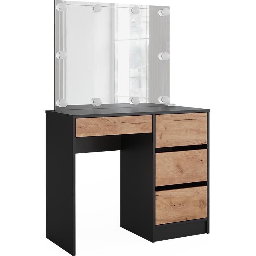 Vicco, Schminktisch, Schminktisch Sherry, Anthrazit/Goldkraft Eiche, 90 x 75 cm mit Spiegel & LED-Beleuchtung (90 x 75 x...