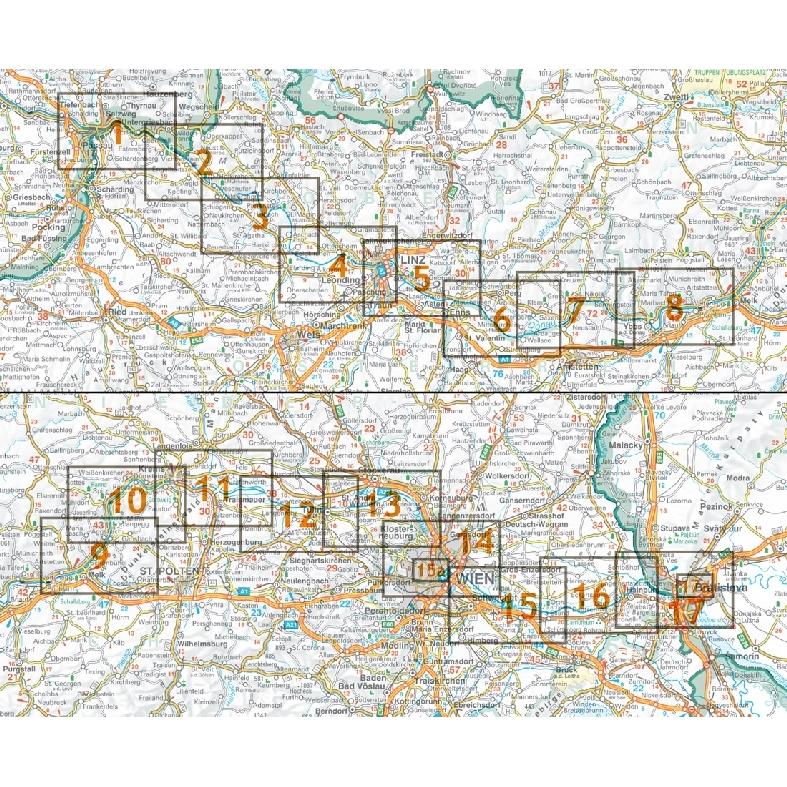 Thumbnail - Donauradweg, Passau - Wien - Bratislava, Radatlas 1:125.000, Landkarte