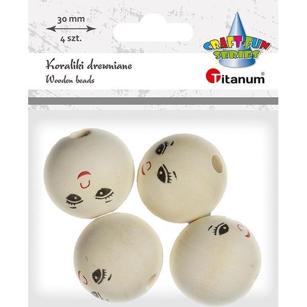 Titanum Runde Holzperlen mit Gesicht, 4 Stk