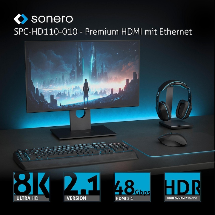 Produktbild Sonero HDMI-Kabel, 8K60, grau/blau, 2 m (2 m, HDMI)