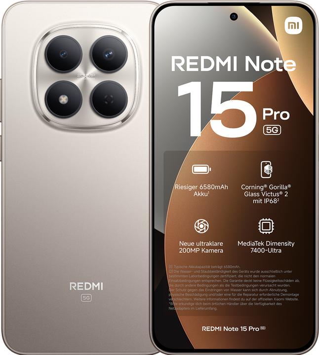 Actual product image Xiaomi Redmi Note 15 Pro 5G (256 GB, Titanium colour, 6.83", Dual SIM, 5G)