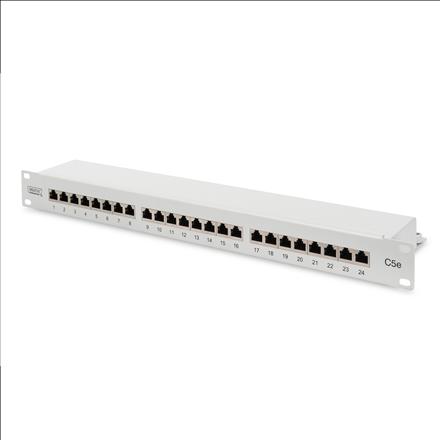 Produktbild Digitus Patch Panel 48,3cm 19Zoll 24Port Cat5e STP geschirmt grau RAL7035 Kabelinstallation mit LSA Leist...