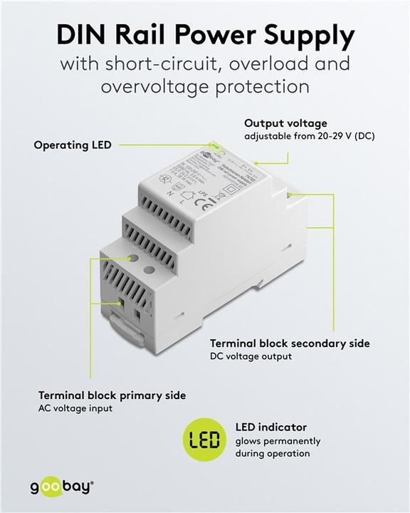 Productafbeelding Goobay Hutschienen-Netzteil DIN-Rail 24 V DC, 1,5 A, 36 W