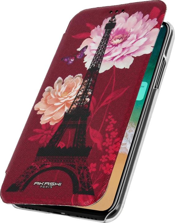Produktbild Akashi Universal Flip-Schutzhülle Kartenfach für iPhone X – Lotosblumen Rot (Apple iPhone XS)