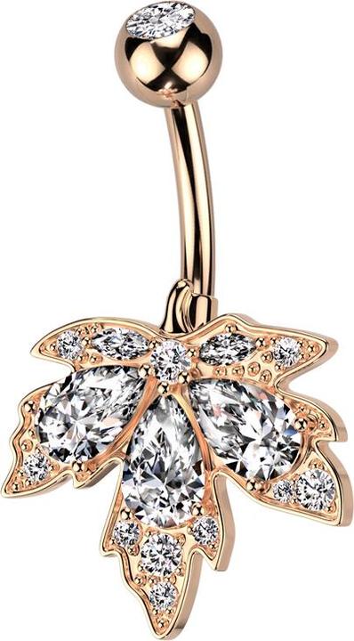 Image du produit Star Piercing Banane rosegold mit Kugel rosegold Kristall silber und Ahornblatt Kristalle silber (Laiton, Acier chirurgical 316L)
