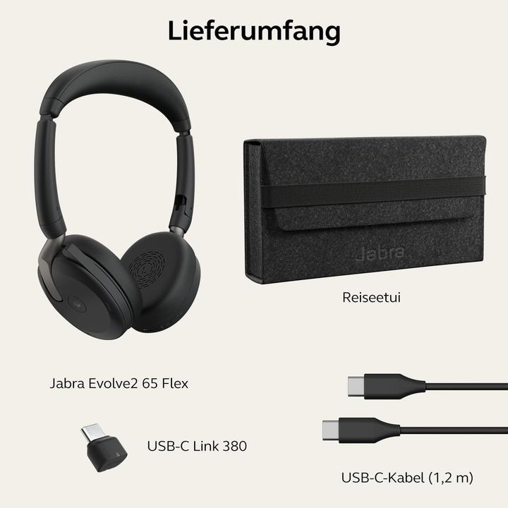 Immagine prodotto Jabra Evolve2 65 Flex MS (Senza fili, USB-C, Team Microsoft)