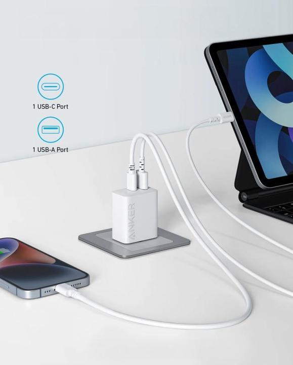 Actual product image Anker 20W USB-C and USB-A connection 2-port wall charger (20 W)