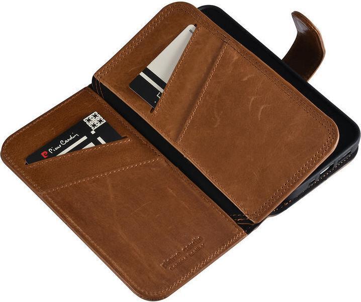 Image du produit Pierre Cardin Etui iPhone 13 Mini - Book Case en cuir véritable marron & 6 emplacements pour cartes (Apple iPhone 13 mini)