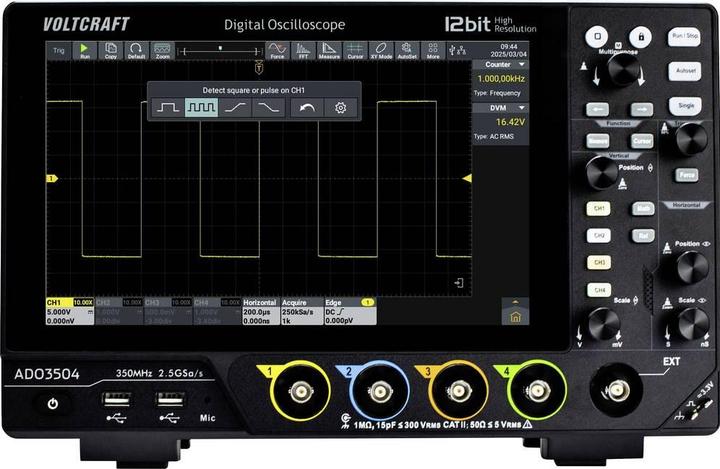Produktbild Voltcraft ADO-3504 Digital-Oszilloskop 350 MHz 2.5 GSa/s 250 Mpts 12 Bit Digit (CAT II 300V)