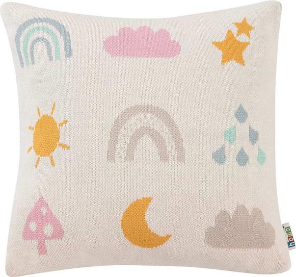 Howa Cuscino decorativo "Be happy" con arcobaleno, imbottitura inclusa, beige, cotone, lavorato a (35 x 35 cm)