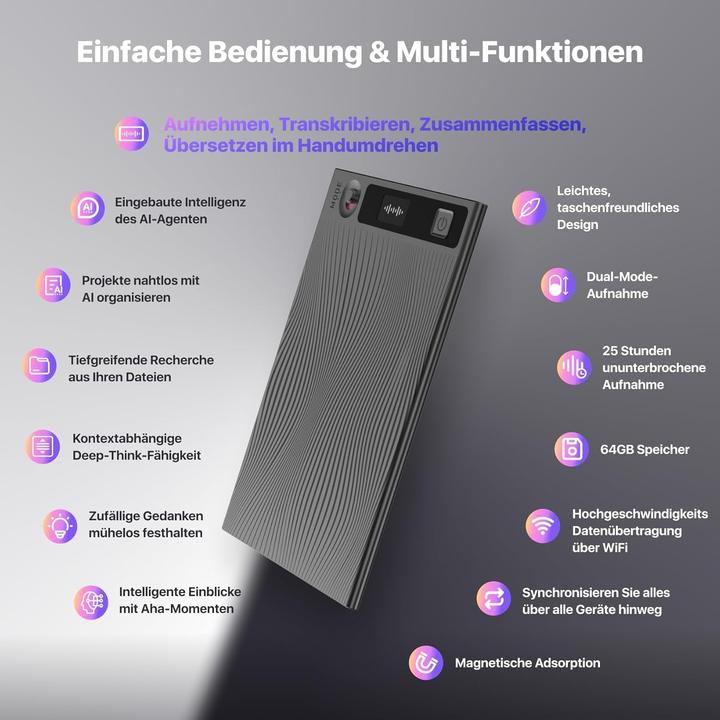 Produktbild Mobvoi TicNote voice recorder (gray) (64 GB)