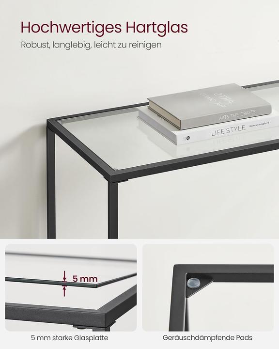 Produktbild Vasagle Konsolentisch Glas schwarz 100,0 x 35,0 x 80,0 cm (35 x 100 x 80 cm)