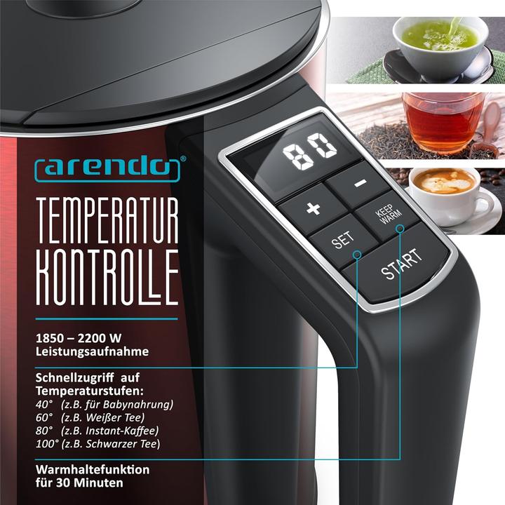 Actual product image Arendo Stainless Steel Kettle Fireplace Red (1.50 l)