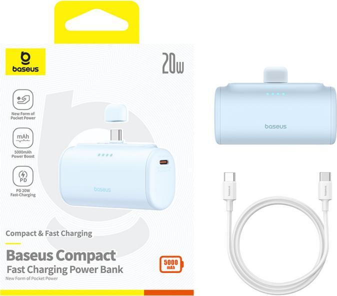 Image du produit Baseus Powerbank Compact USB-C 5000mAh, 20W (bleu) (5000 mAh, 20 W, 18 Wh)