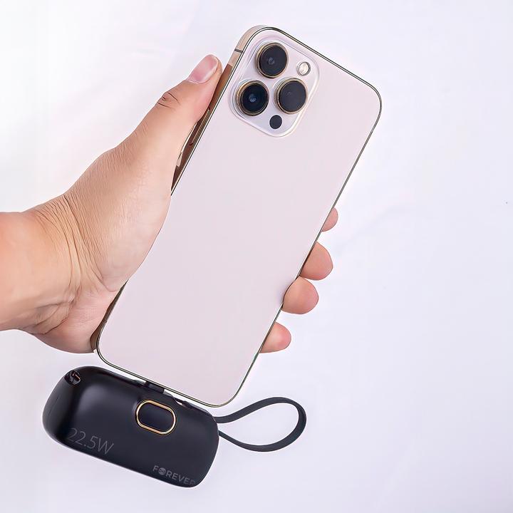Actual product image Forever mini power bank MTB-100 22.5W 5000 mAh Lightning black (5000 mAh, 22.50 W, 18.50 Wh)
