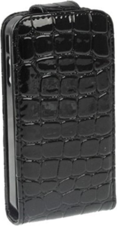 Produktbild König Design Handy Tasche Flip Krokodil Optik für Handy iPhone 4 & 4S Schwarz (Apple iPhone 4, LG G4s)