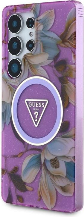 Immagine prodotto Guess Etui Glitter Flowers Triangle Buttons MagSafe do Samsung Galaxy S25 Ultra fioletowy (Samsung Galaxy S25 Ultra)