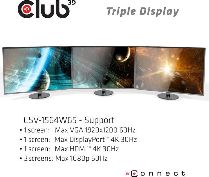 Image du produit Club 3D Triple Display Dynamic (Port de connexion (propriétaire), 3 ports)