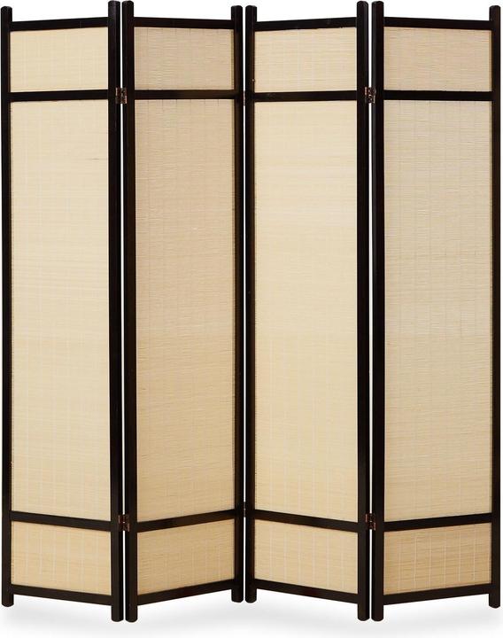 Greendeco 4fach Holz Paravent Bambus schwarz