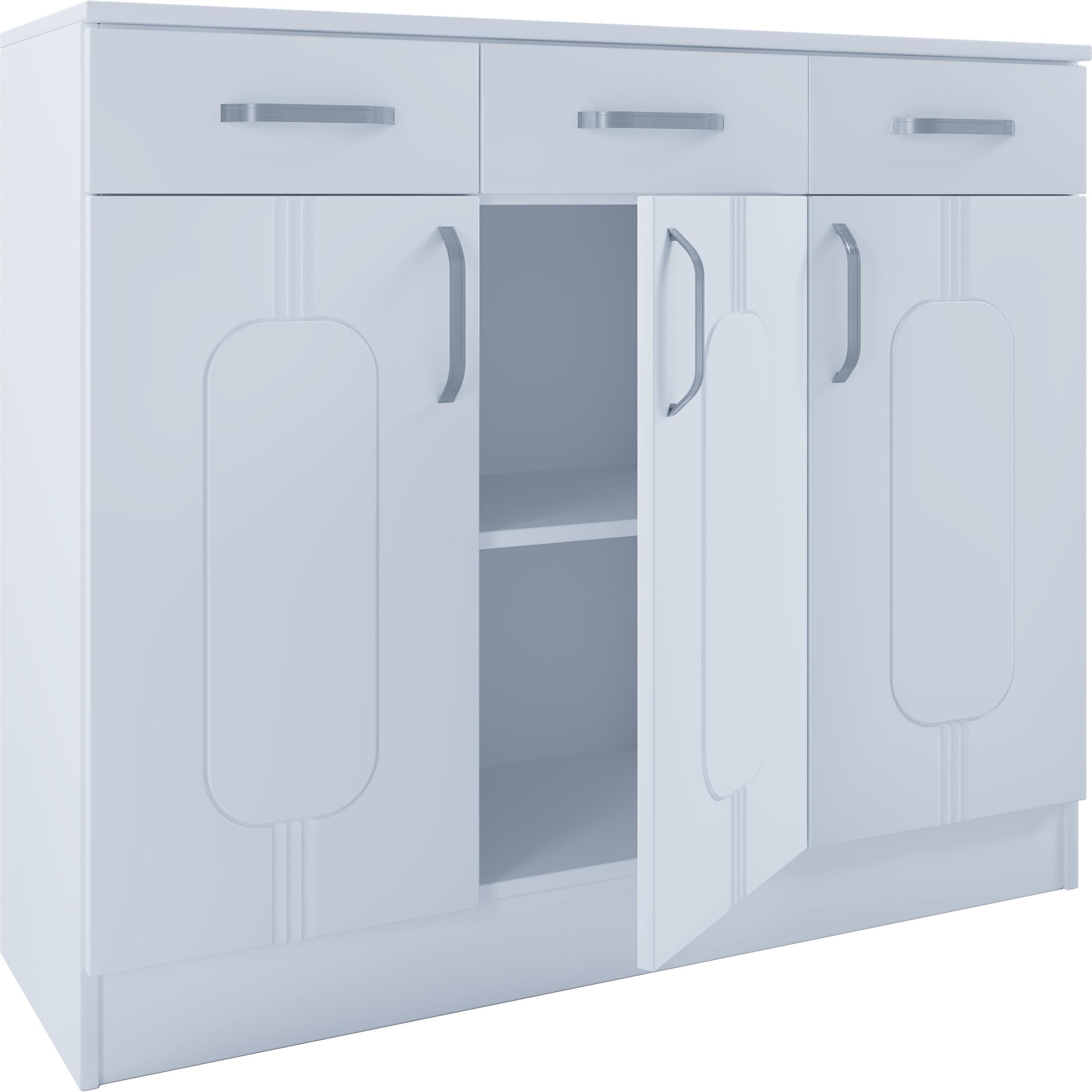 VCM, Kommode + Sideboard, Holz Kommode Sideboard Highboard Anrichte Schrank Balia 3 Schublade Drehtüren (105 x 36 x 89 c...