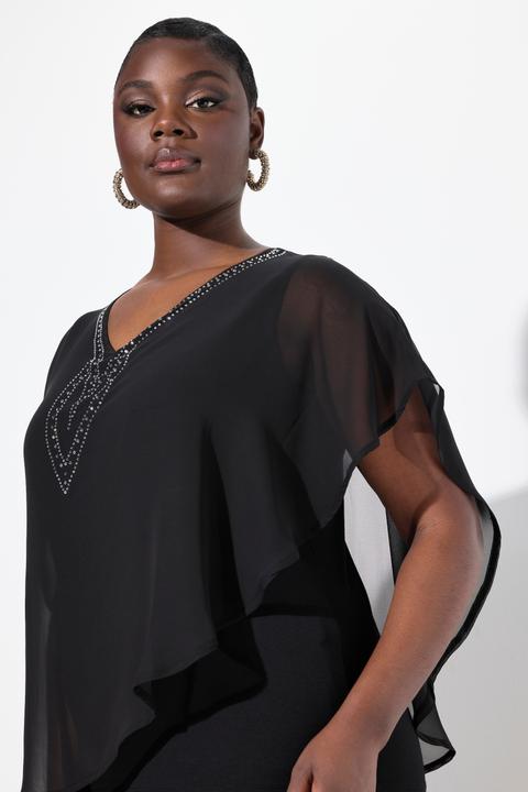 Produktbild Ulla Popken Chiffonbluse, Oversized, V-Ausschnitt, Halbarm (54)