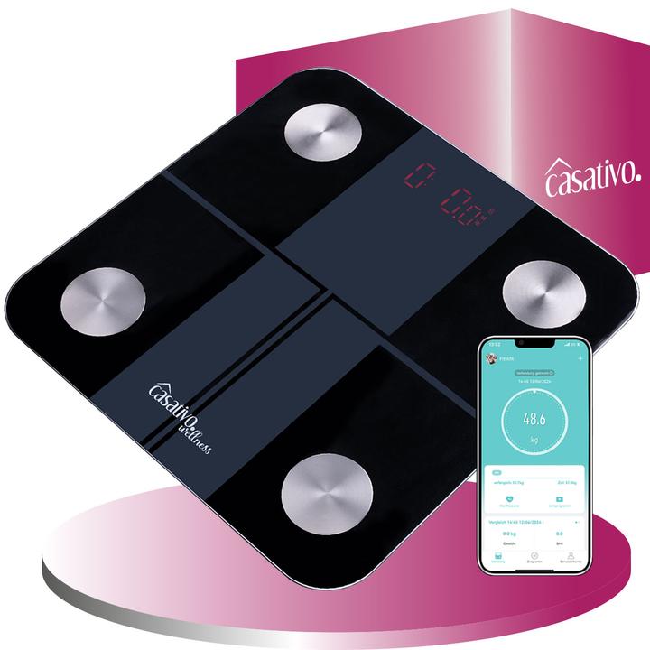 Produktbild Casativo 14in1 Körperanalysewaage aus Glas mit Bluetooth, App & Nutzer-Erkennung (180 kg)