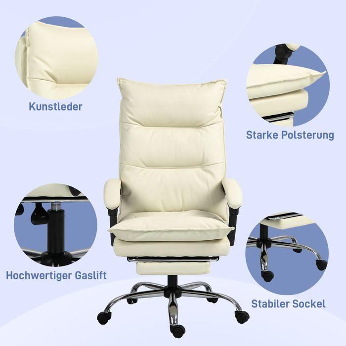 Image du produit Swisshandel24 Bürostuhl mit Liegefunktion, Fussstütze, ergonomisch Kunstleder Beige (55 - 63 cm)