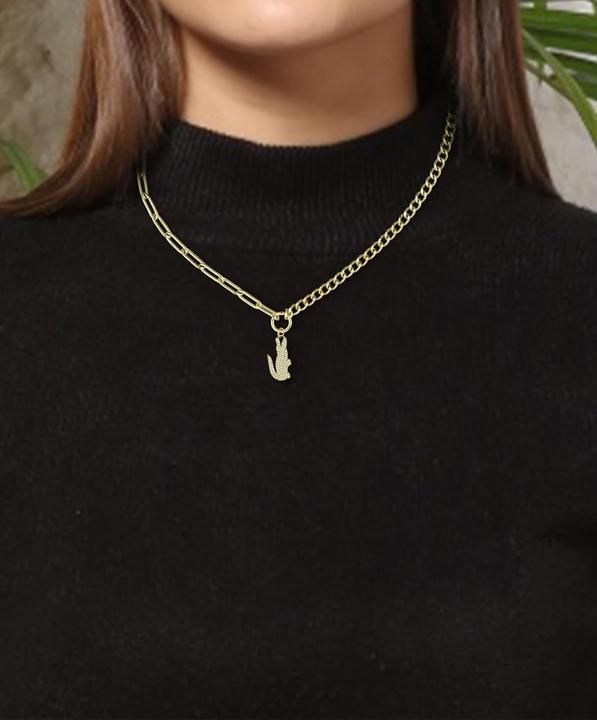 Actual product image Lacoste - Distinctive gold-plated necklace with zircons Crocodile 2040145 (Stainless steel)