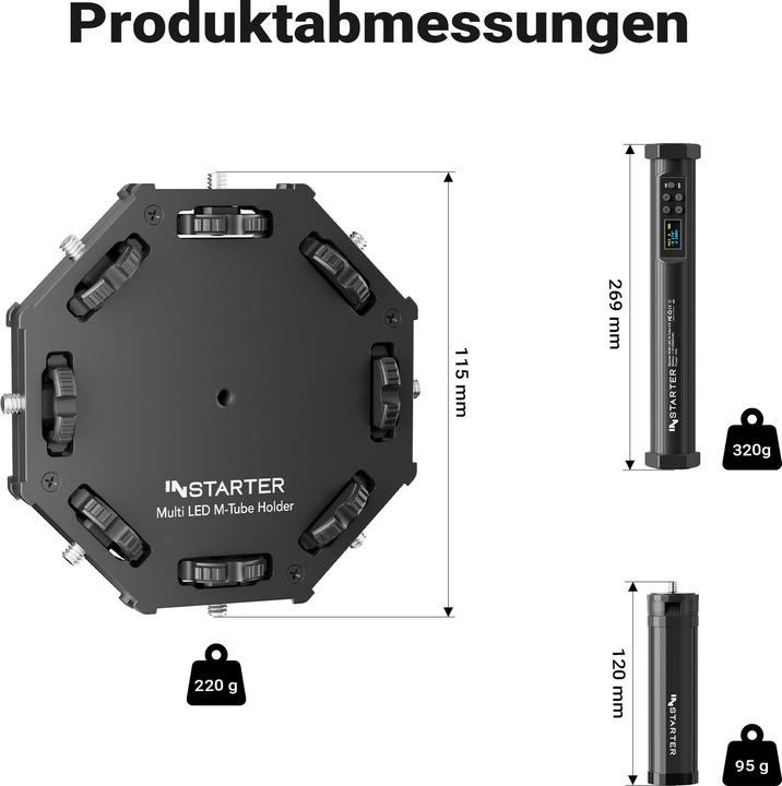 Produktbild Wiltec Spectar RGB LED Stab + Halterung 4er Set Studiolicht Multi Tube Holder