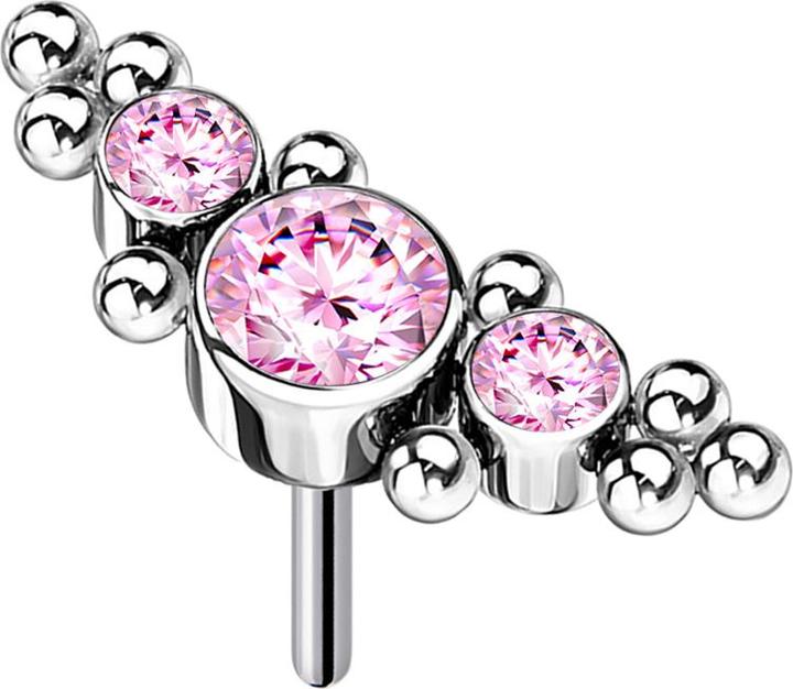 Actual product image Star Piercing Threadless silver centre with beads and three pink crystals (without brass, Titanium)