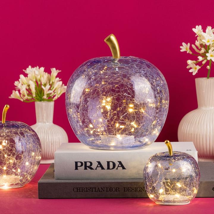 Produktbild G. Wurm Apfel mit 20er LED mit Timer aus Glas Helllila (B/H/T) 16x17x16cm