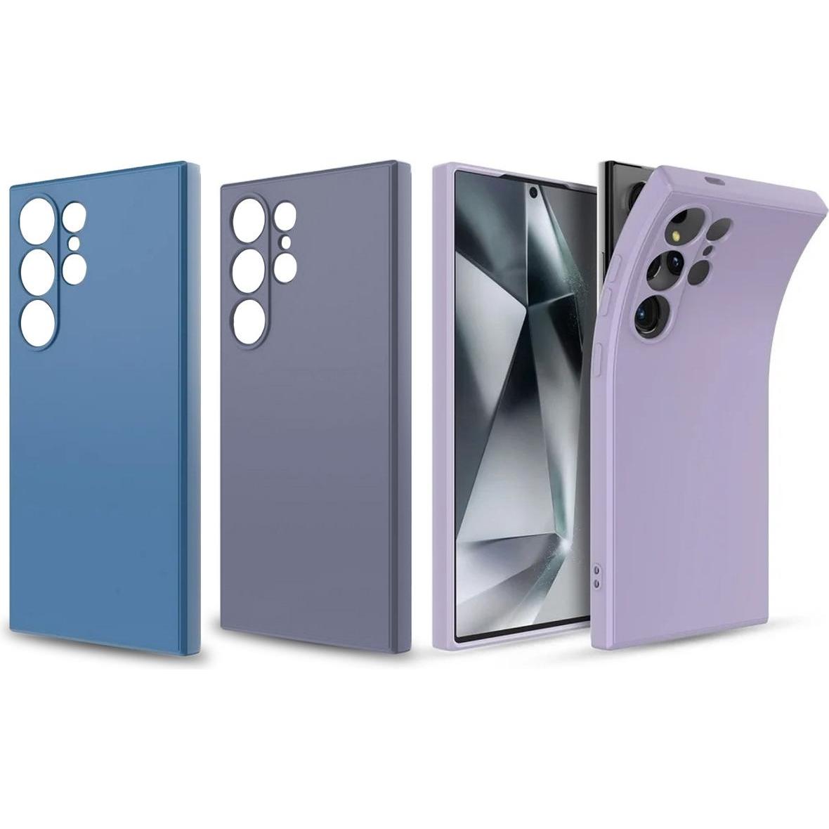 Screenguard Purple Ocean Color Bundle 3er Liquid Silikon Hülle (Samsung Galaxy S24 Ultra), Smartphone Hülle, Blau