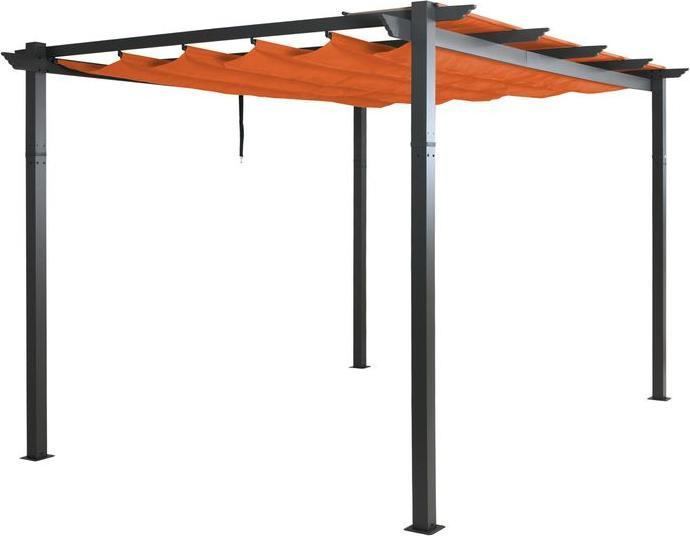 Mendler Aluminium Pergola HWC-N93, stabiles 8cm-Gestell Schiebedach UV50+ 3x4m – terrakotta (300 cm, 400 cm)