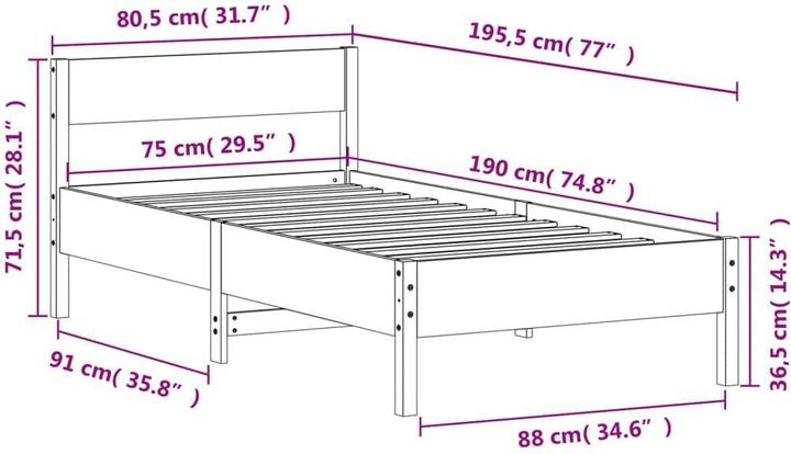 Actual product image vidaXL Bettgestell (75 x 190 cm)