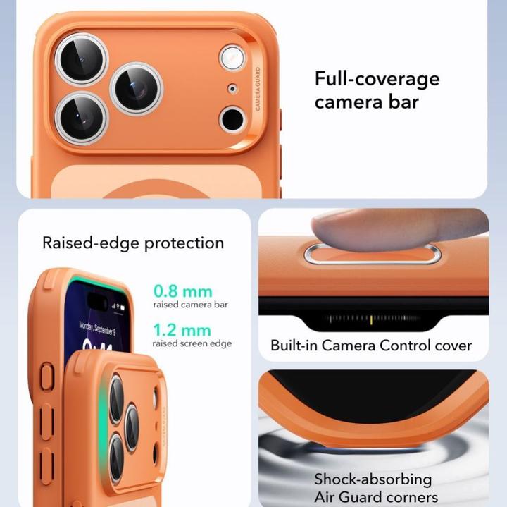 Actual product image ESR Classic Hybrid Magnetic Case (Camera Control), for iPhone 17 Pro, Frosted Orange (Apple iPhone 17 Pro)