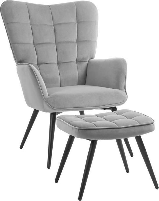 Actual product image Swisshandel24 Wing armchair with stool, lounge chair, recliner, upholstered armchair with velvet look, TV