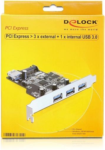 Produktbild Delock PCIe USB 3.0 3x extern 1x intern LP SATA Power VIA