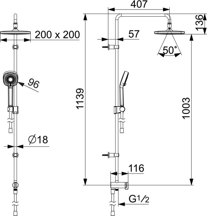 Produktbild Hansa Basicjet Duschsystem mit wasserführender Brausestange, mit flexiblen Anschlussschläuchen