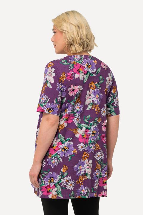 Produktbild Ulla Popken Longshirt, Blüten, A-Linie, Tunika-Ausschnitt, Halbarm (58)