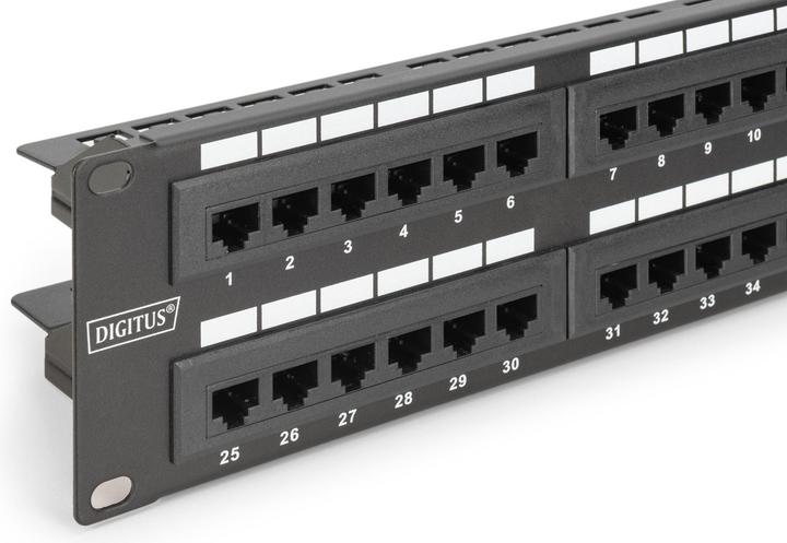 Actual product image Digitus Patch Panel 48,3cm 19Z 48Port 2U Cat6 unshielded black RAL 9005 Cable installation with LSA Leis...