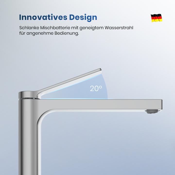 Produktbild Emke Wasserhahn Bad, verchromt, Mischbatterie Waschbecken, Messing, mit Luftsprudler, Keramikkartusche, e