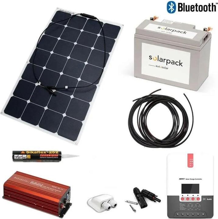 Autosolar Solar starter pack 105W solar system flexible panel with 55Ah lithium battery (100 W)
