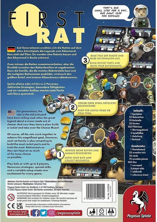Immagine prodotto Pegasus 51232G - First Rat - Gioco da tavolo, per 1-5 giocatori dai 10 anni in su (edizione DE/EN) (Inglese, 1 - 5 Giocatori)
